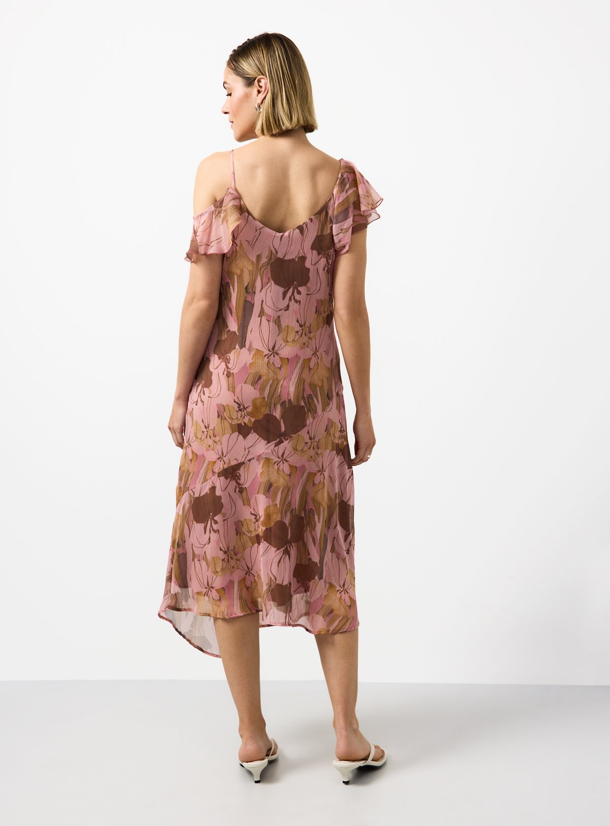 Pink Floral Print Asymmetric Frill Sleeve Cami Dress 24 - Image 3 thumbnail